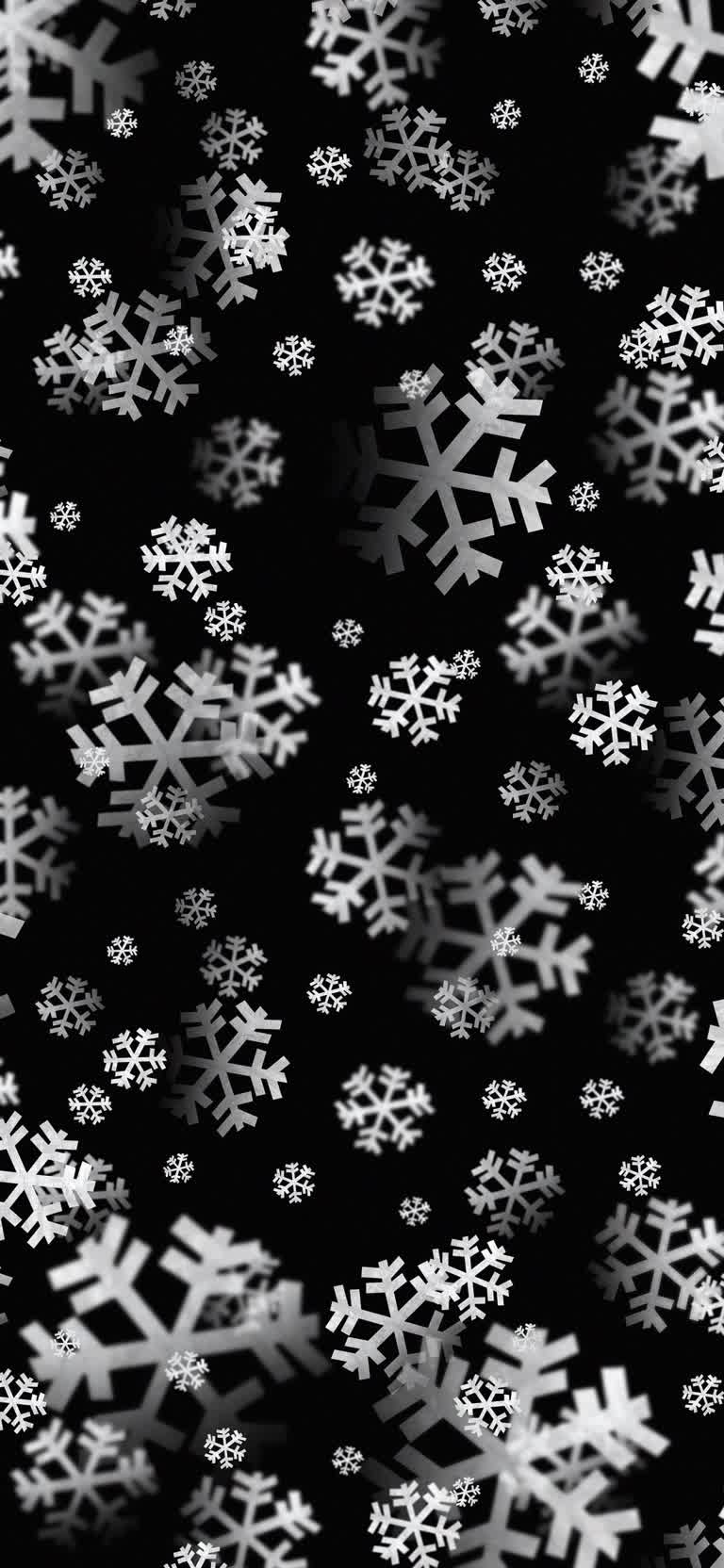 黑白雪花落在黑色背景上